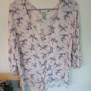 Pink Button Front Floral Blouse